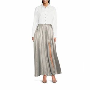 Muse by Marchesa Eden Metallic Silver Skirt Sz 8 NWT